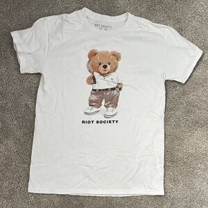 Society White Cotton Tee with Palm Design